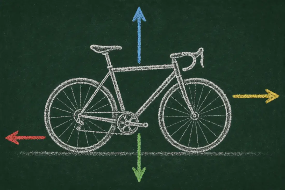 Desenho de giz de uma bicicleta com setas de força